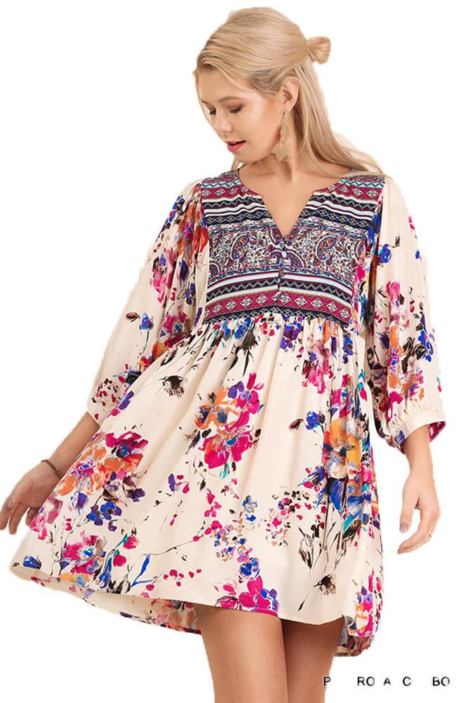 IVORY Floral Bohemian Tunic or Dress ...